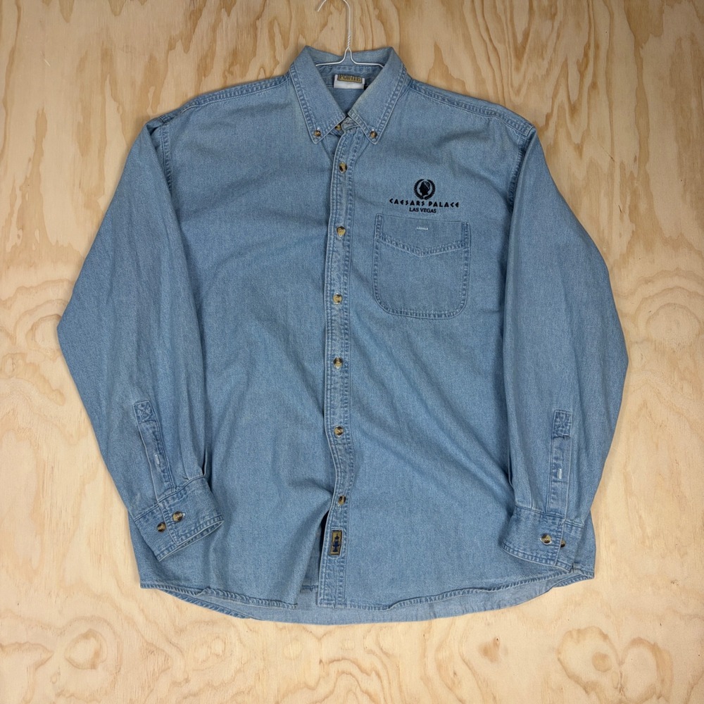 Vintage Blue Pointe Caesars Palace Las Vegas Denim Shirt Mens XL Blue Cotton LS